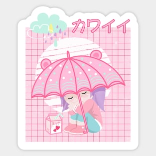 90s Japanese Kawaii Sad Girl Pink Japanese Strawberry Milk Sticker